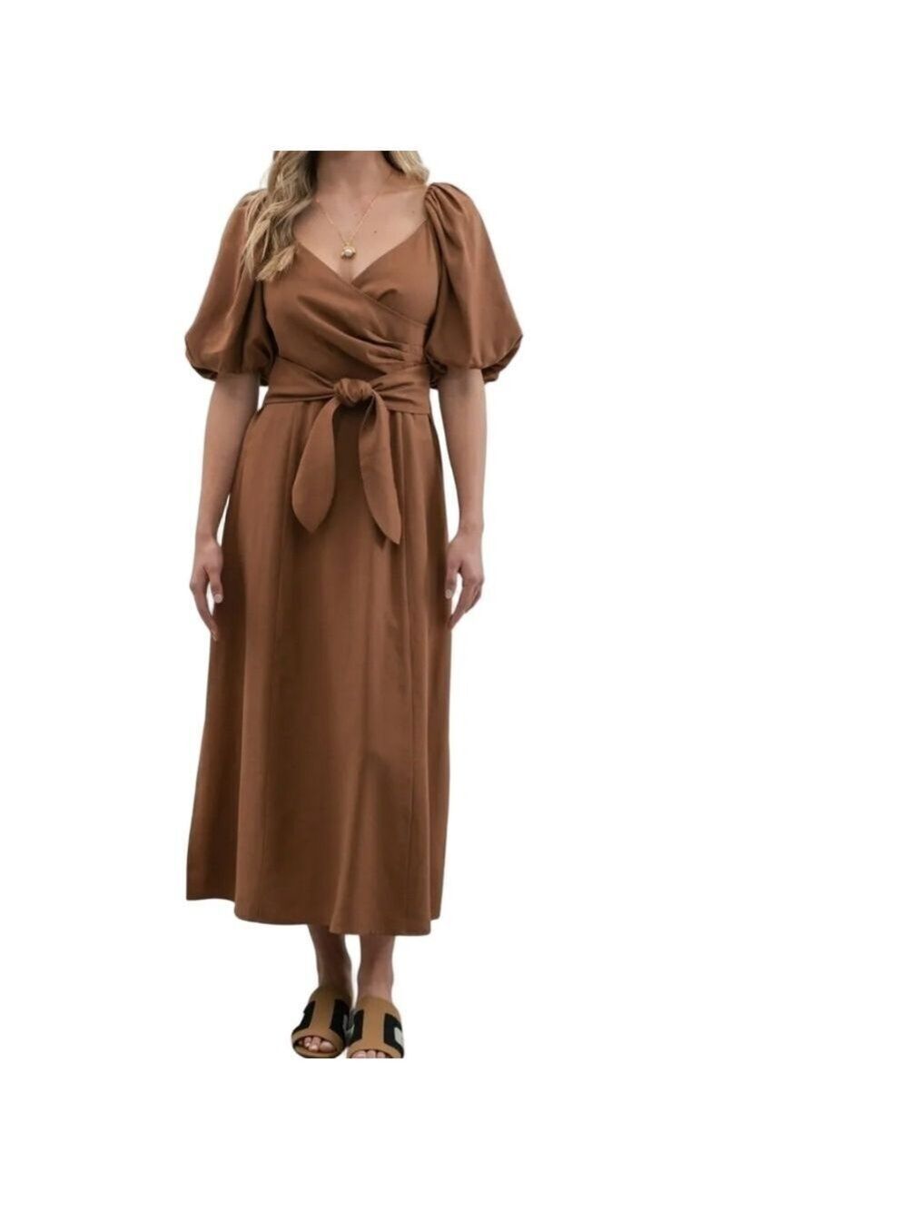 Zoe & Claire Brown Wrap-Style Midi Dress – Size Small – New - Picture 2 of 8